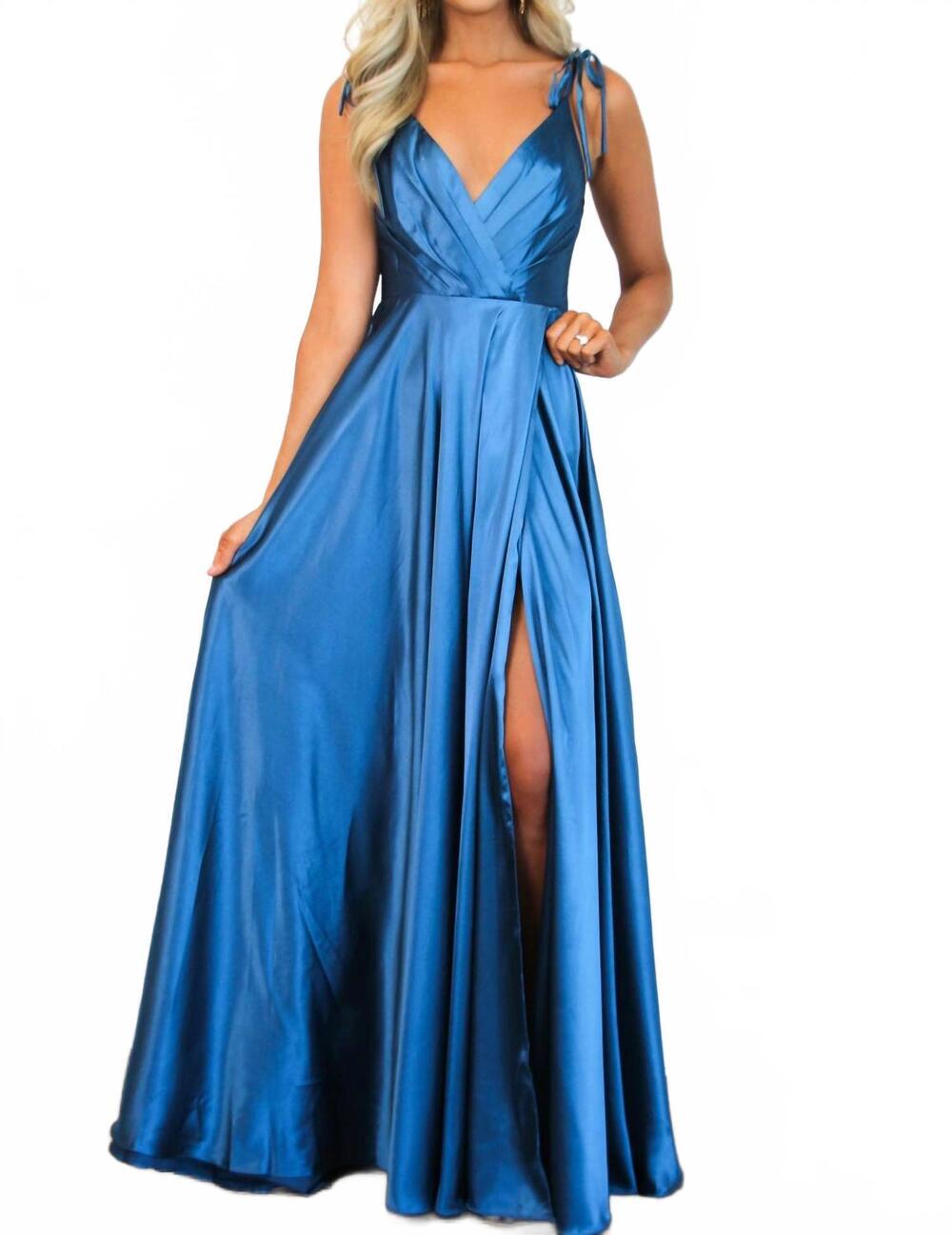 NEW CINDERELLA DIVINE born to love you satin slit formal dress in teal navy